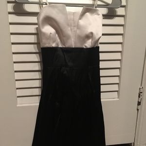 Silky black + white strapless dress empire waist